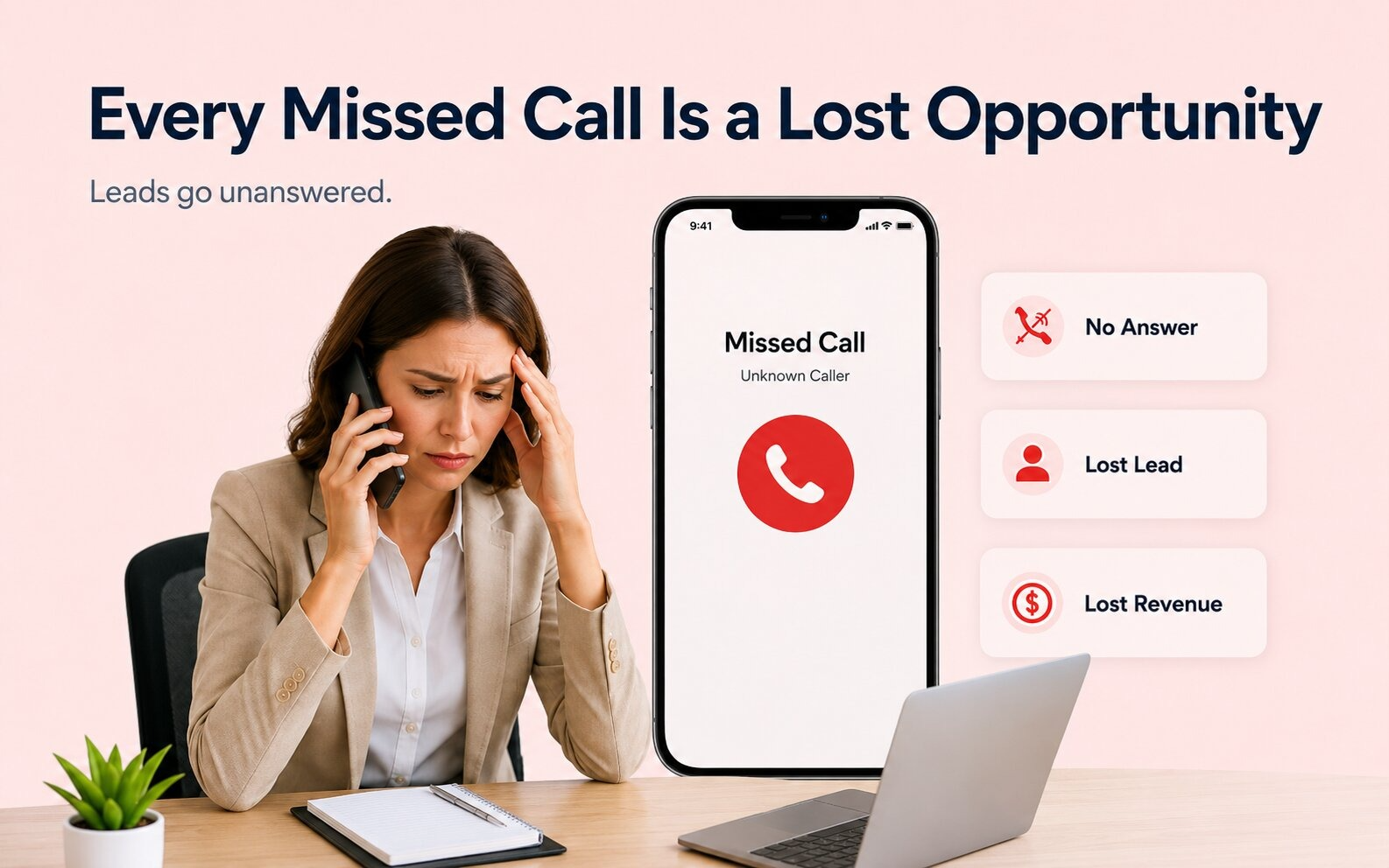 Missed call scenario Agent looking frustrated after missing a property call
