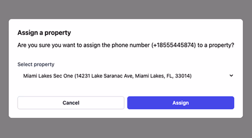 AI receptionist interface to assign phone number to a real estate property